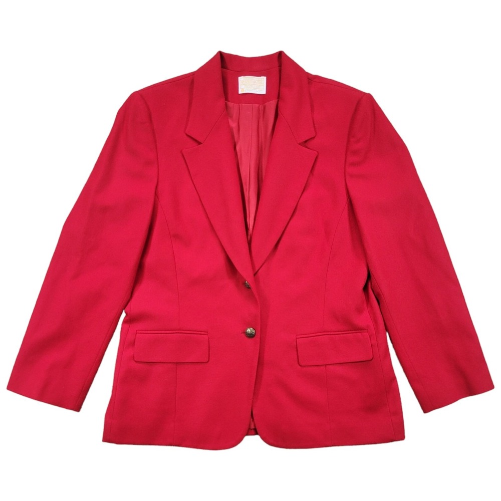 VTG Pendleton Blazer Womens‎ 12 Red 2 Button Jacket Virgin Wool Career Business